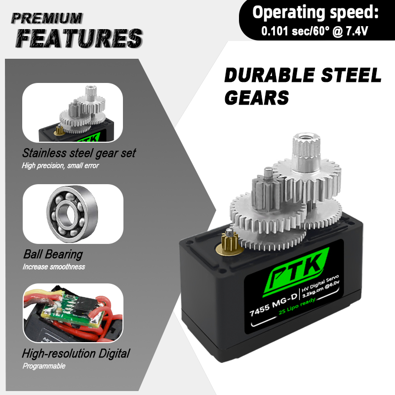 PTK 7455MG-D เซอร์โว 12g เซอร์ - Rc Hobby Car บทวิจารณ์และราคา